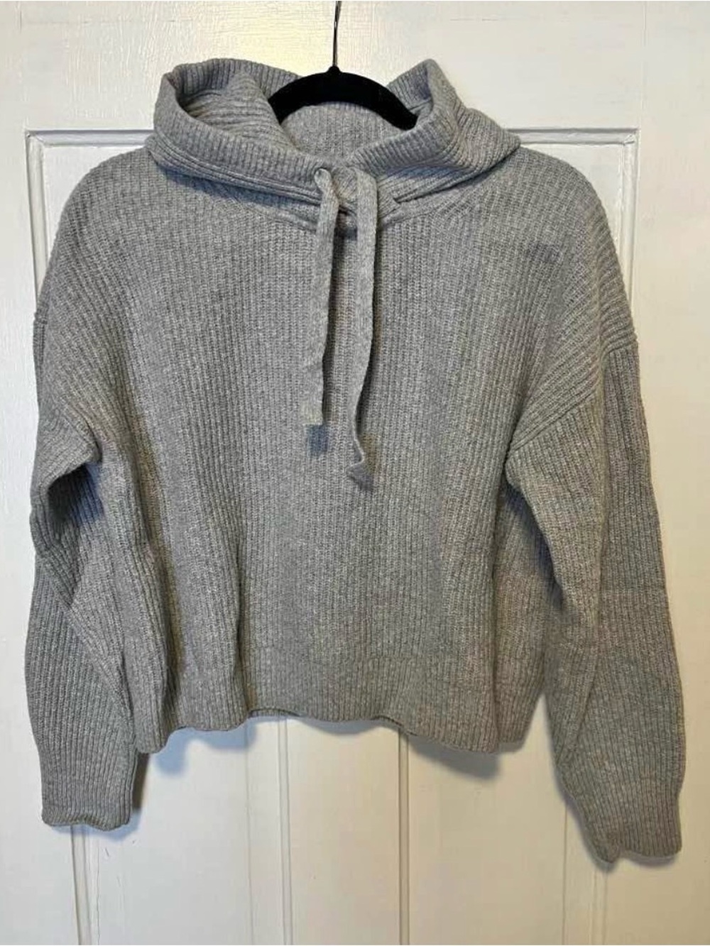 GAP Ribbed Cowl Neck Hoodie Sweater - Light Gray